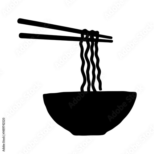 chopsticks lifting noodles black silhouette icon vector illustration
