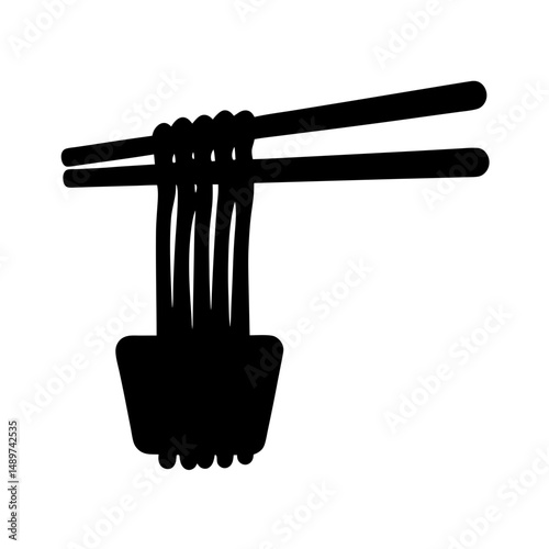 chopsticks lifting noodles black silhouette icon vector illustration