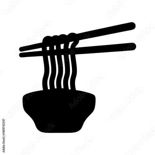 chopsticks lifting noodles black silhouette icon vector illustration
