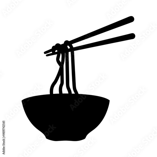 chopsticks lifting noodles black silhouette icon vector illustration