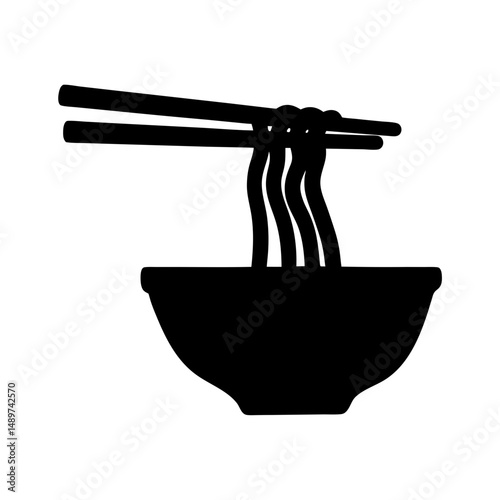 chopsticks lifting noodles black silhouette icon vector illustration