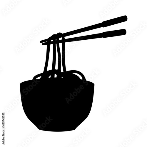 chopsticks lifting noodles black silhouette icon vector illustration