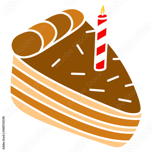 Slice cake with candle vector illustration