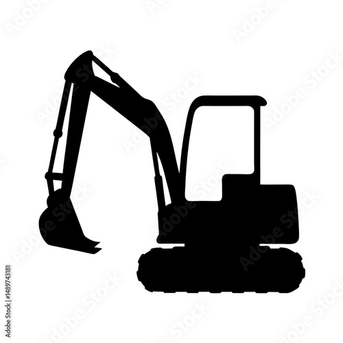 compact excavator black silhouette icon isolated vector illustration