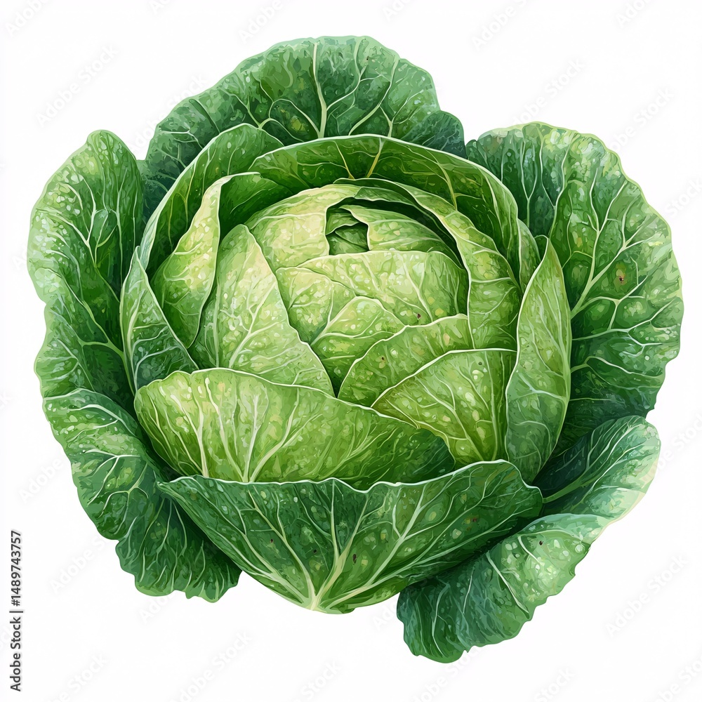 Fototapeta premium Pixel art green cabbage head on white background