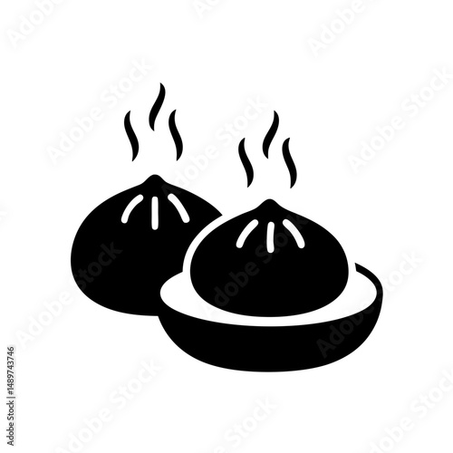 delicious steamed buns black silhouette vector illustration