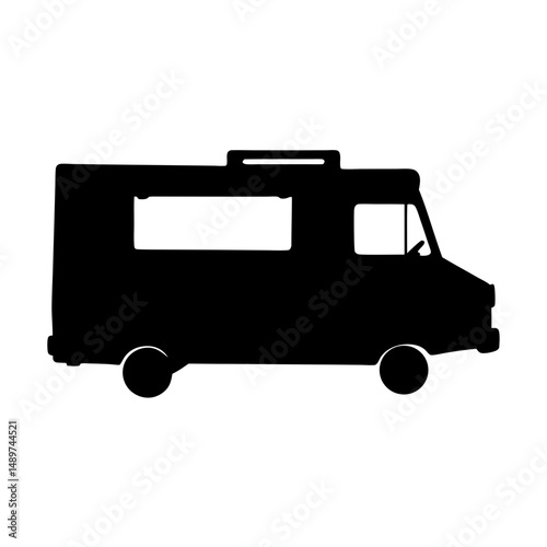 food truck with serving window black silhouette vector illustration