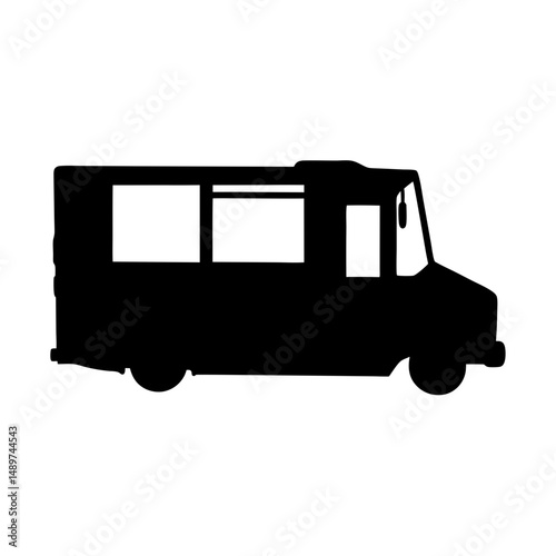 food truck with serving window black silhouette vector illustration