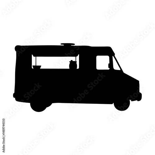 food truck with serving window black silhouette vector illustration