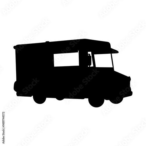 food truck with serving window black silhouette vector illustration