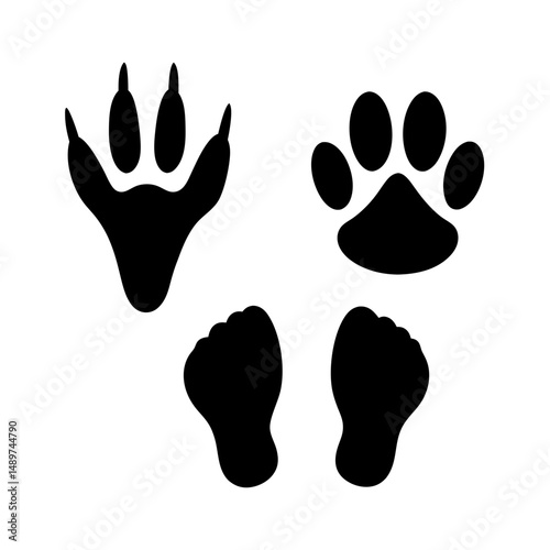 animal footprints black silhouette icon vector illustration