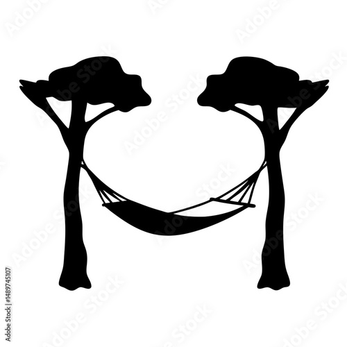 hammock tied between trees black silhouette icon vector illustration