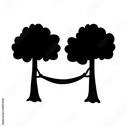 hammock tied between trees black silhouette icon vector illustration