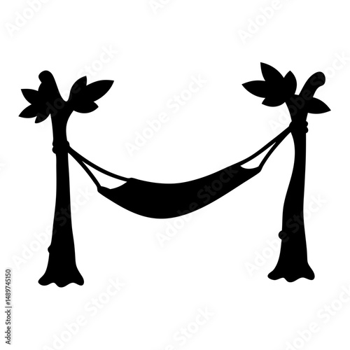 hammock tied between trees black silhouette icon vector illustration