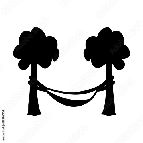 hammock tied between trees black silhouette icon vector illustration