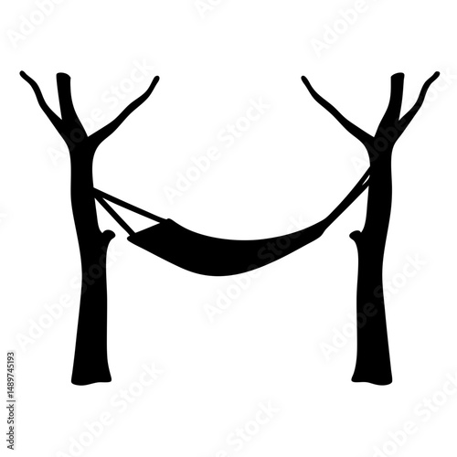 hammock tied between trees black silhouette icon vector illustration