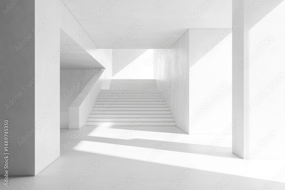 Obraz premium White, minimalist interior. Sunlight streams through