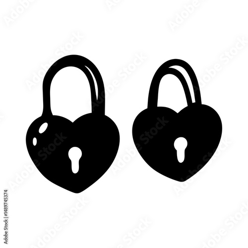 heart shaped lock icons black silhouette vector illustration