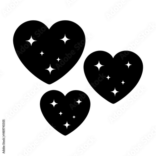 hearts with sparkling stars black silhouette vector illustration