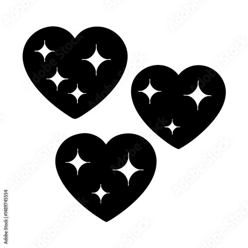 hearts with sparkling stars black silhouette vector illustration