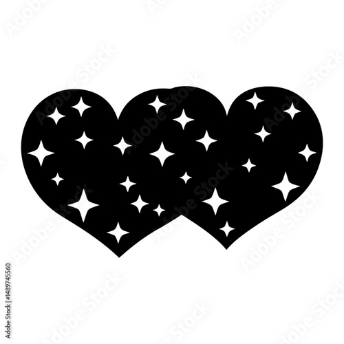 hearts with sparkling stars black silhouette vector illustration
