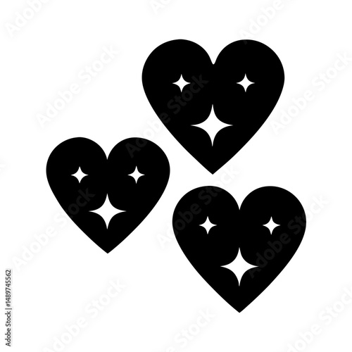 hearts with sparkling stars black silhouette vector illustration