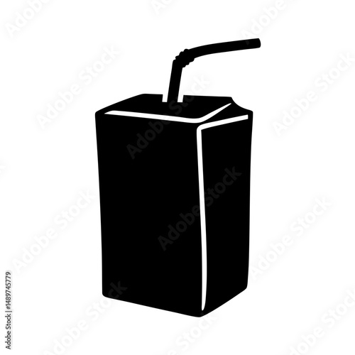 juice box with straw black silhouette vector illustration