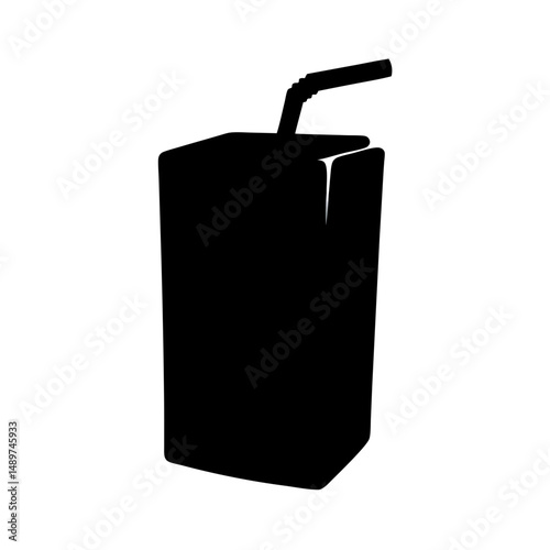 juice box with straw black silhouette vector illustration