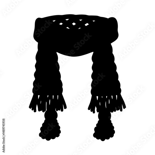 knitted scarf with tassels black silhouette icon vector illustration
