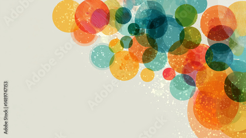 Colorful abstract design featuring overlapping circles in various sizes and hues creating a vibrant atmosphere