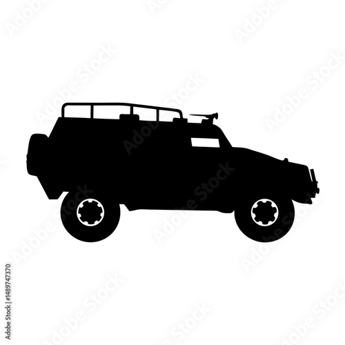 Robust armored military vehicle silhouette vector illustration