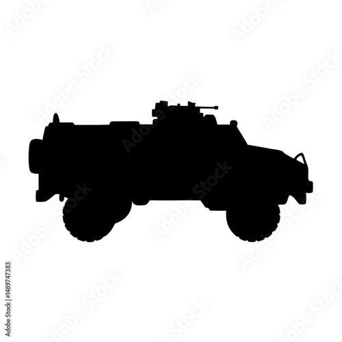 Robust armored military vehicle silhouette vector illustration