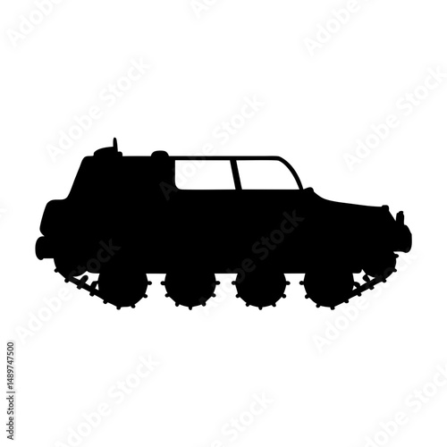 Robust armored military vehicle silhouette vector illustration