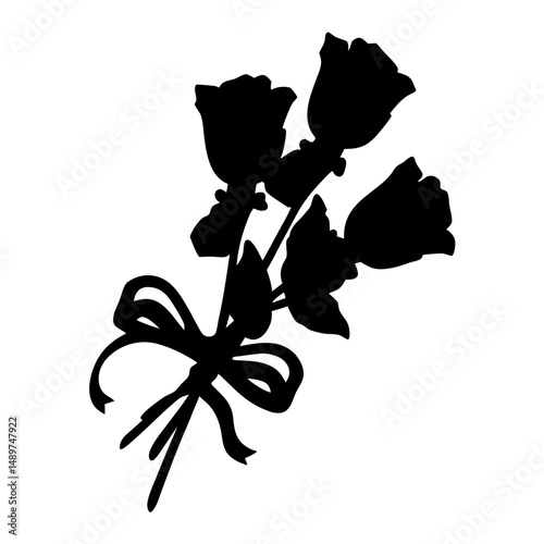 rose bouquet black silhouette vector illustration