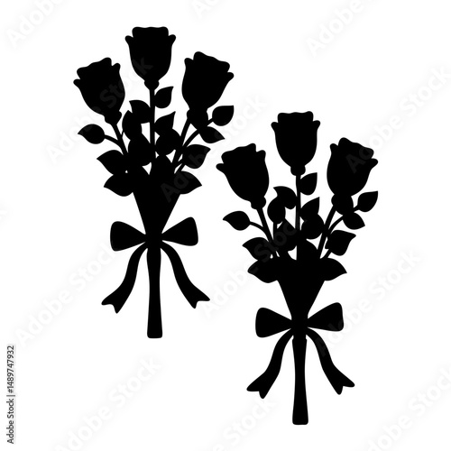 rose bouquet black silhouette vector illustration