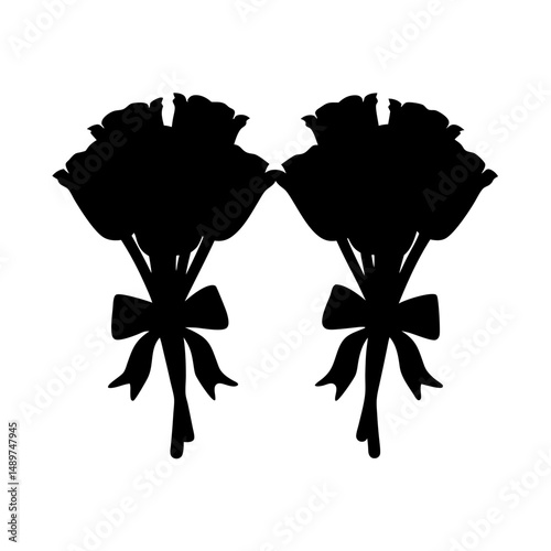 rose bouquet black silhouette vector illustration