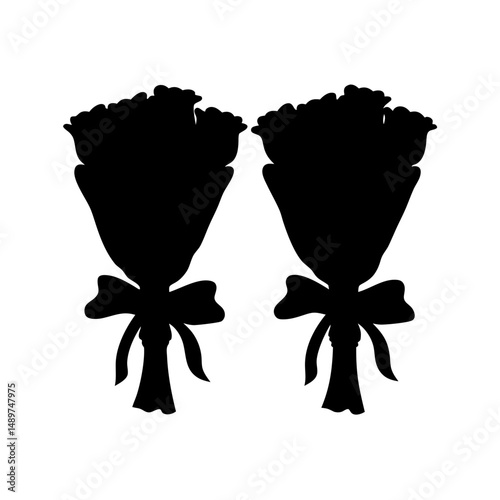 rose bouquet black silhouette vector illustration