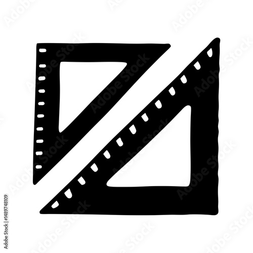 Ruler and set square drafting tool silhouette vector illustration