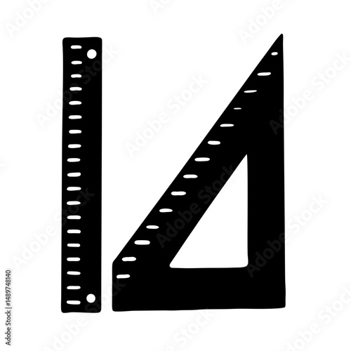 Ruler and set square drafting tool silhouette vector illustration