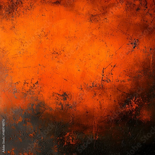 Vibrant Orange and Black Abstract Texture with Rough Surface Detail