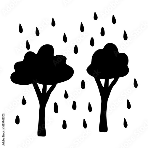 rainy day weather scene black silhouette vector illustration