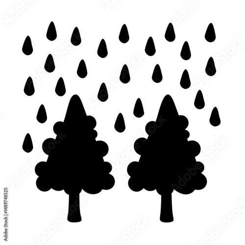 rainy day weather scene black silhouette vector illustration