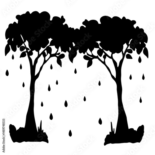 rainy day weather scene black silhouette vector illustration