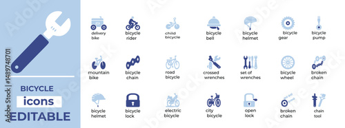 Clean editable bicycle vector icons ideal for transportation, sports, and eco-friendly designs in digital and print media.