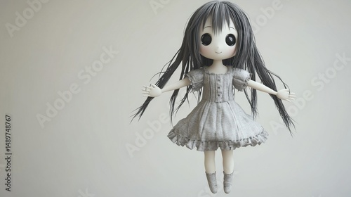 Doll, girl, light gray, dress, floating