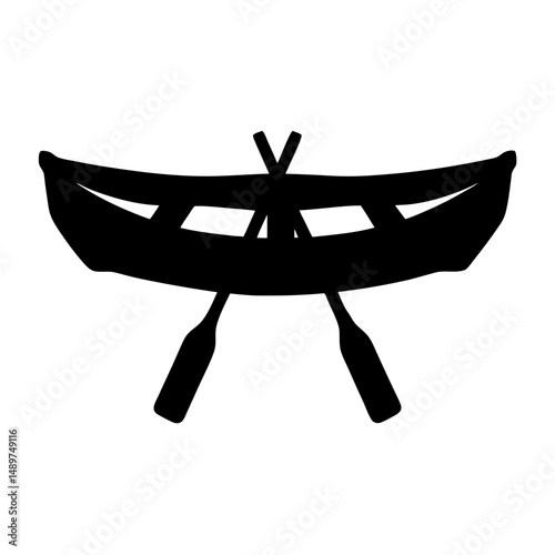 Vintage rowboat with oars black silhouette vector illustration