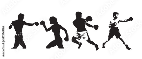 vector silhouettes of boxing