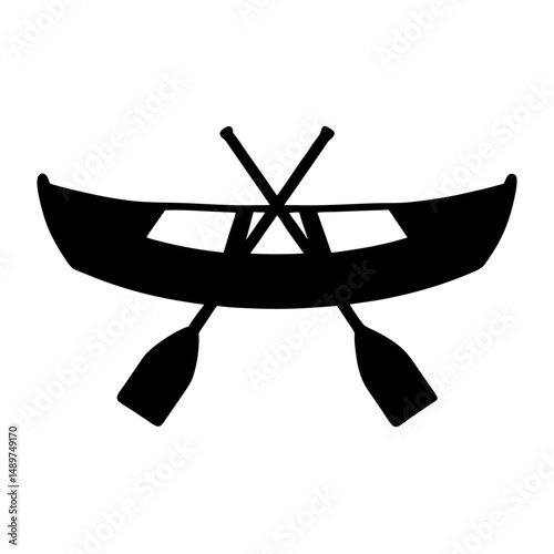 Rowboat on water black silhouette vector illustration