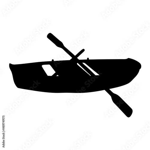 Rowing boat side view black silhouette vector illustration