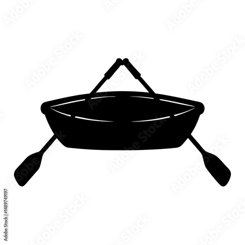 Rowing boat docked black silhouette vector illustration